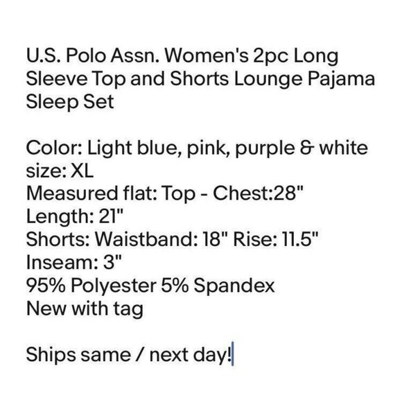 U S Polo Assn Womens Pajama set lounge sleep sz XL 2pc Long Sleeve Top Shorts - Picture 9 of 9